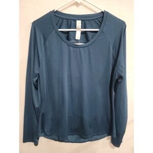 icyzone XL Activewear Top Teal Blue Open Back Long Sleeve Yoga Gym Mesh Cationic
